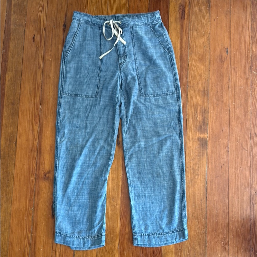 Lilla P Slate Blue Casual Pants with Beige Drawstring